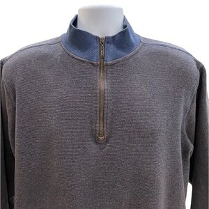 Robert Graham Mens Size XL 1/4 Zip Sweater Navy Blue & Brown Heather Cotton